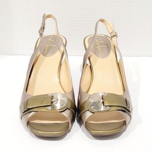 Cole Haan Air Eliana Womens Heels Size 8.5 B Gold Green Open Toe Slingback Pumps